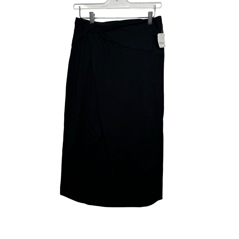 Free People Beach Womens XS Black Twist Wrap Tulip Hem Midi Skirt Cotton‎ New